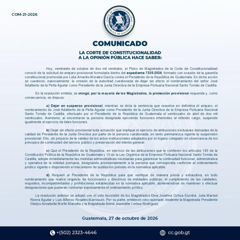 El amparo fue presentado por Lidia Amarilis Morales García contra el presidente de la República, por omitir dejar sin efecto el nombramiento.