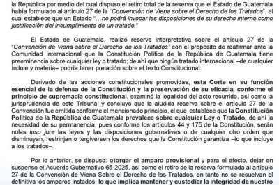 CC deja sin efecto el retiro de reserva del artículo 27 Convención de Viena