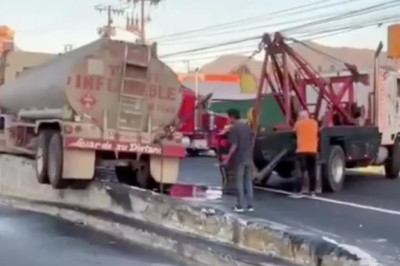 Tráiler empotrado paraliza tránsito en Villa Nueva