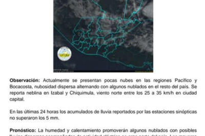 Insivumeh prevé lluvias dispersas en la mayor parte del país este miércoles