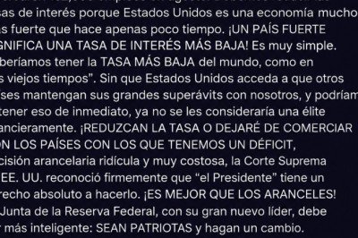 Trump amenaza con frenar comercio con países donde EE. UU. tiene déficit si la Fed no baja las tasas