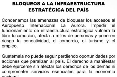 Agexport rechaza amenazas de bloqueos en accesos al Aeropuerto La Aurora y pide garantizar su funcionamiento