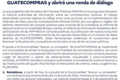 Minfin restablece la función “Buscar un proveedor” en Guatecompras y abre diálogo sobre los cambios