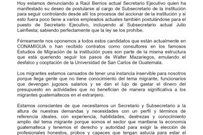 Migrantes guatemaltecos expresan rechazo a aspirantes vinculados con la actual gestión de CONAMIGUA