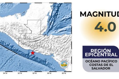 Reportan sismo de magnitud 4.0 frente a las costas de El Salvador